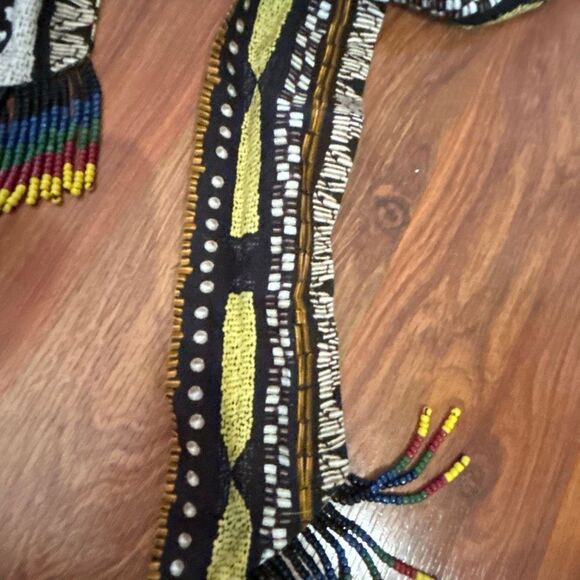 Cotton fringe beaded belt ethnic BoHo - Picture 3 of 4